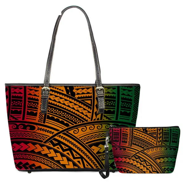 

Women Handbags Customized American Samoa Polynesian Tribal Print 2 pcs/set Leather Composite Bag Big Tote Sac Bolsa Female, Accept custom made