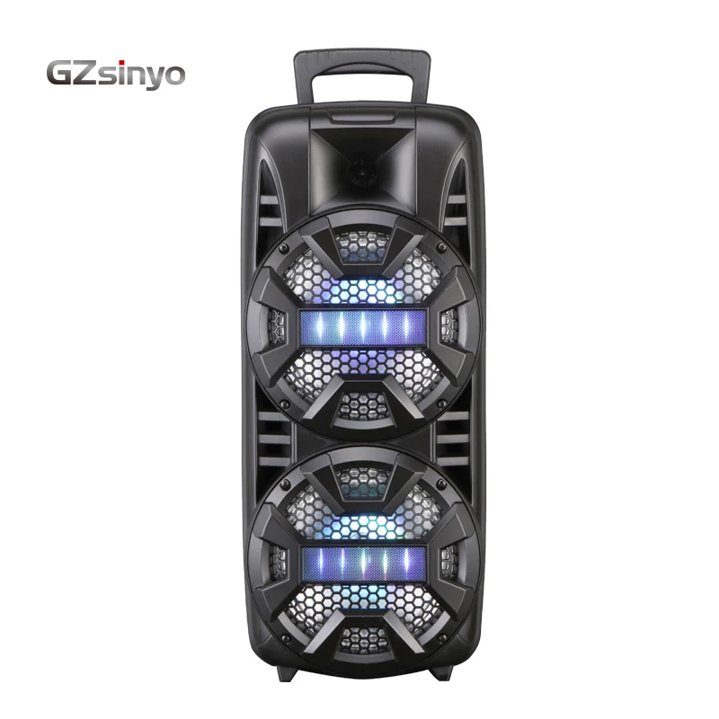 

double 8inch trolley blue tooth karaoke outdoor portable speaker system with usb charger, Black