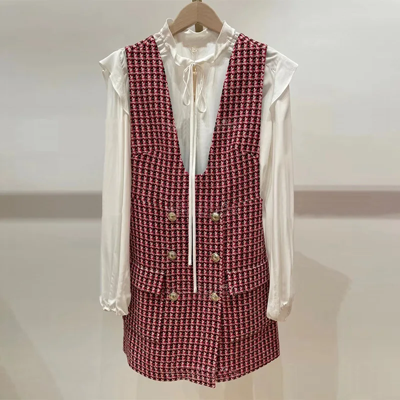 

Fashion elegant temperament thousand bird check waistcoat slim Dress Medium Length