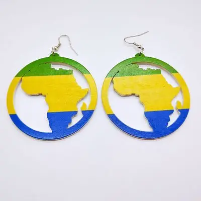 

Enthic Circle Colorful Painted Wooden African Map Drop Earrings Hollow Cutting Afrocentric Motherland Map Painted Wood Earrings