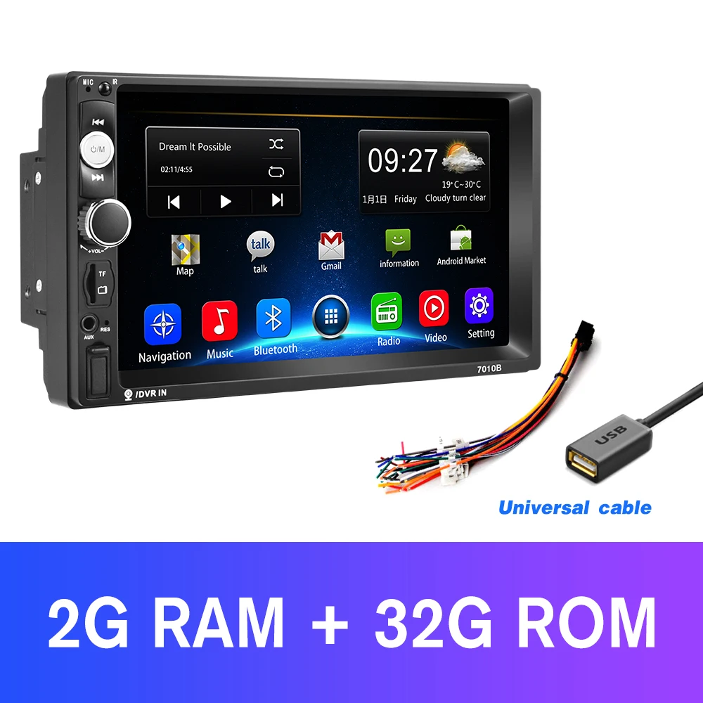 Android 9.1 2+32G Car Stereo Radio Touch Screen RAM GPS Wifi Mirror Link Player 