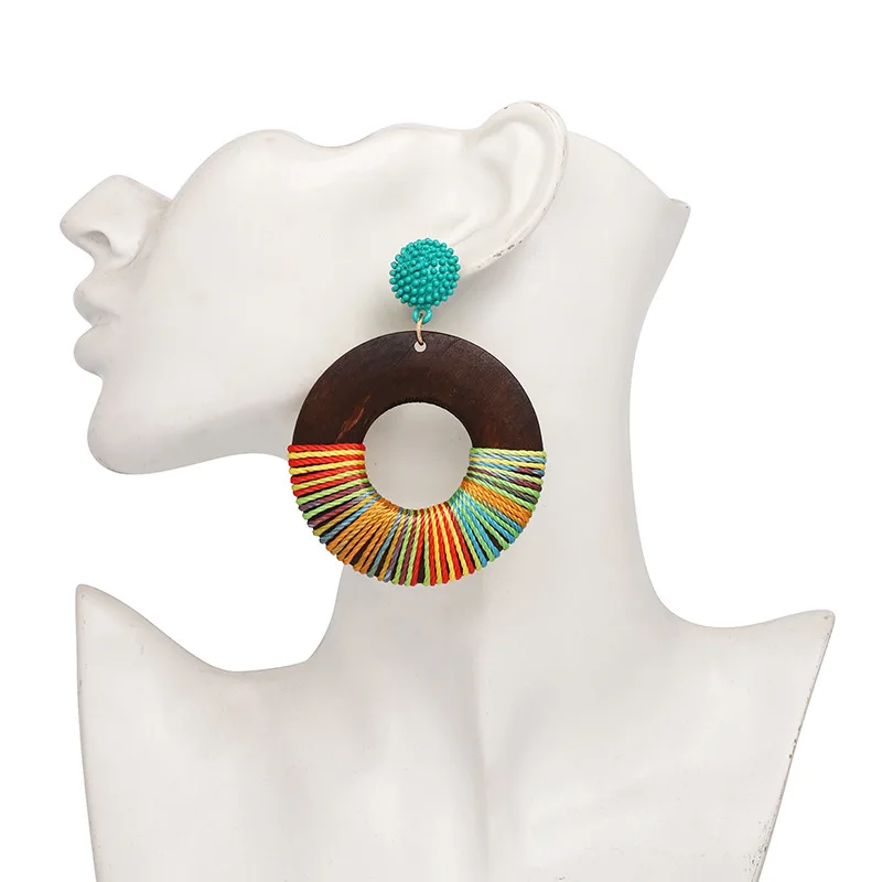 

Hot Sale Handmade New Design Colorful African Wooden Round Earrings For Women Jewelry