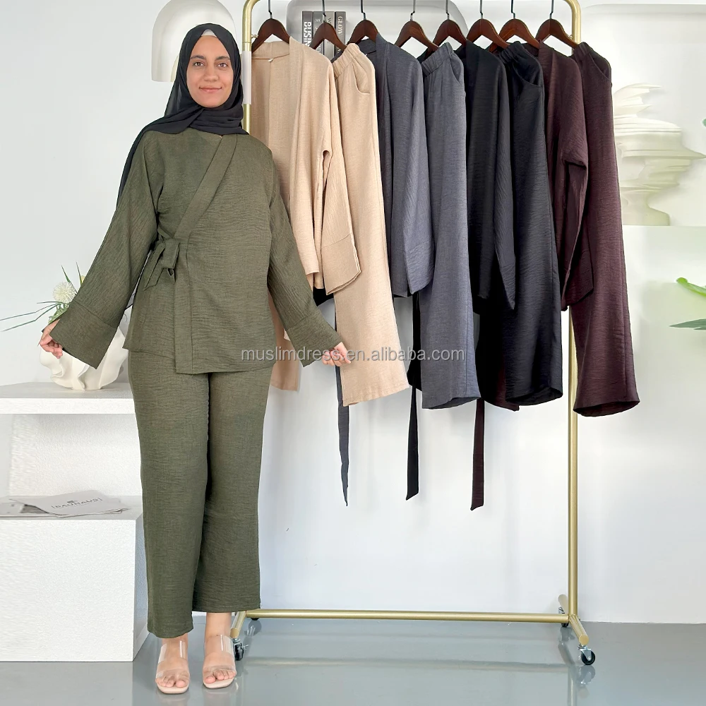 2026 New Design Muslim Women Casual Top Pant Set Wholesale Islamic Clothing Casual 2 Pieces Set