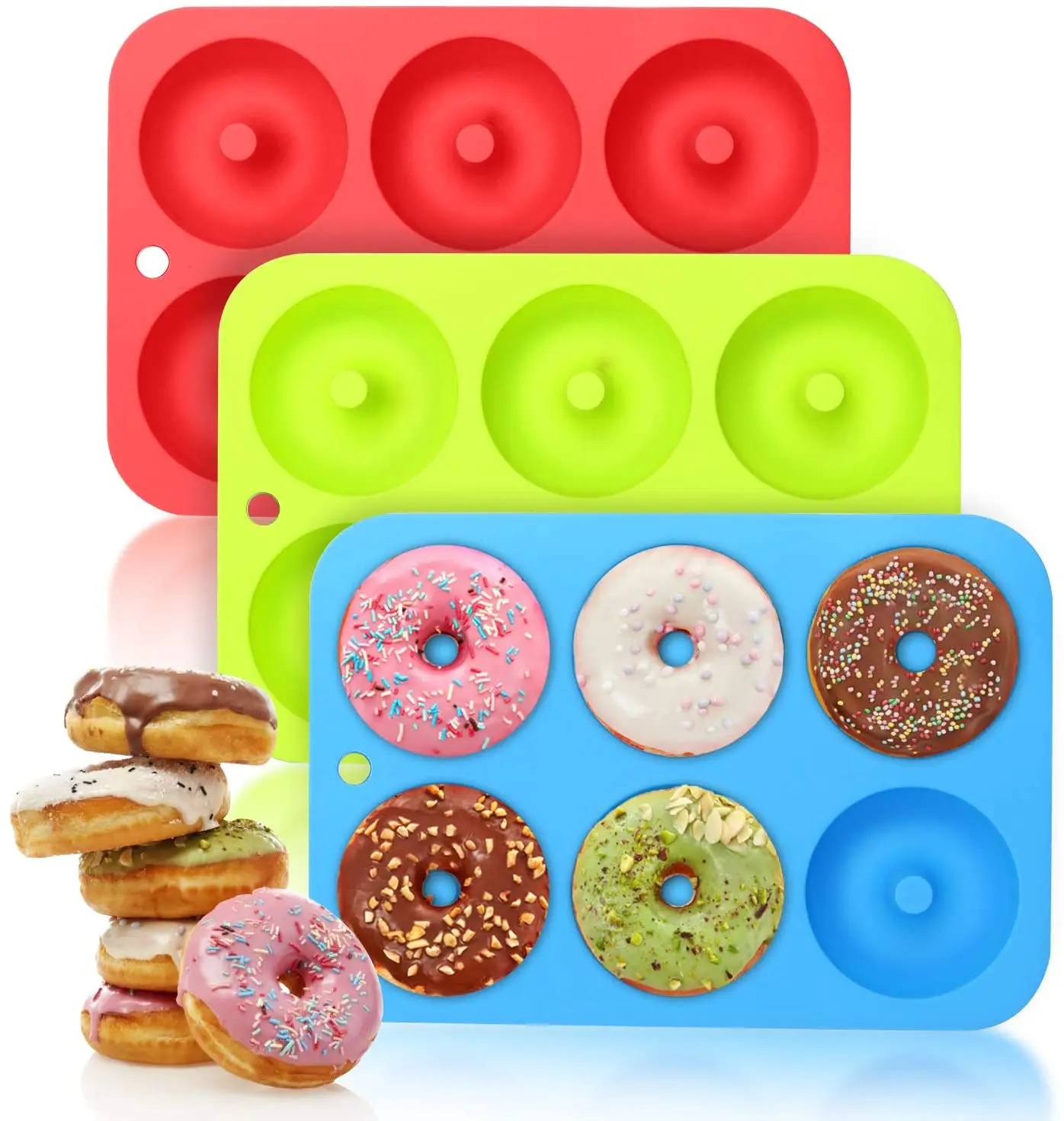 

3PC Silicone Donut Baking Pan Non-Stick Mold Dishwasher Decoration Tools, Customized color