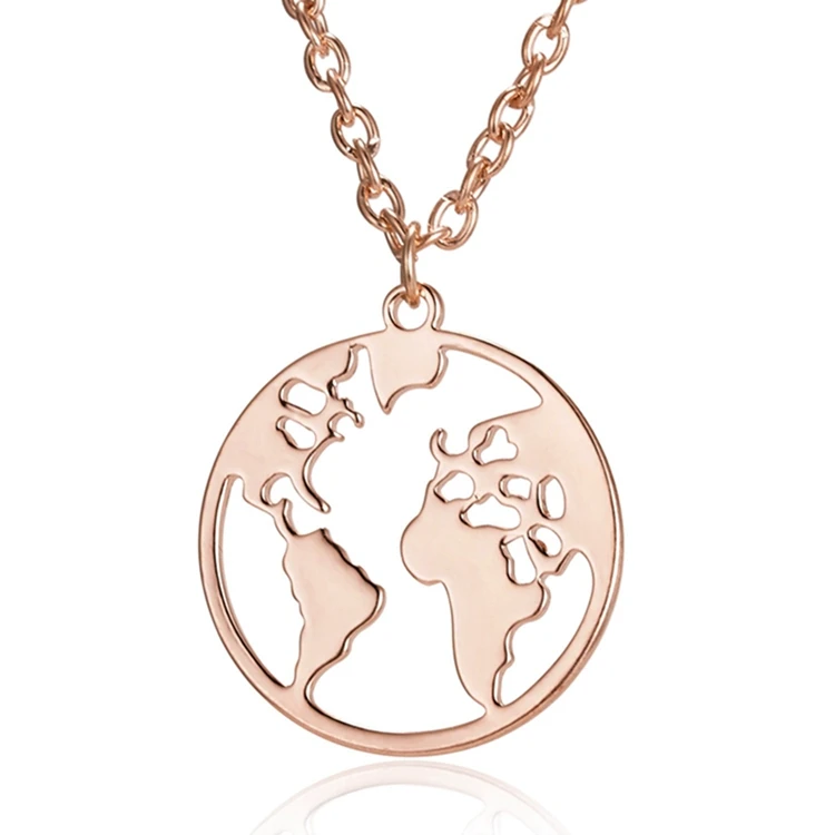 

Fashion Trendy Jewelry Gift Hollow Globe Circle Round Alloy World Map Pendant Choker Necklace For Women, As shown