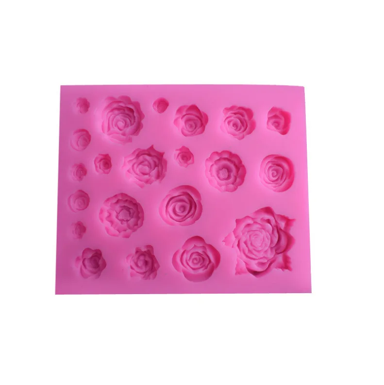 

21 in 1 rose flower fondant silicone mold DIY chocolate cake decoration baking tool clay plaster mold, As picture