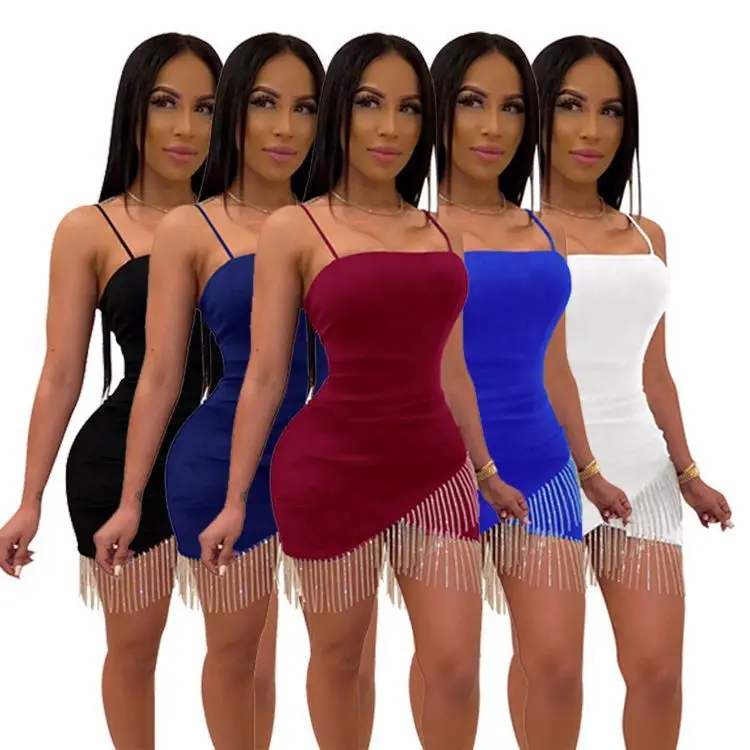 

1060715 Latest Design Women Clothes 2021 Tassel Sexy Night Club Dress Women Bodycon Dress