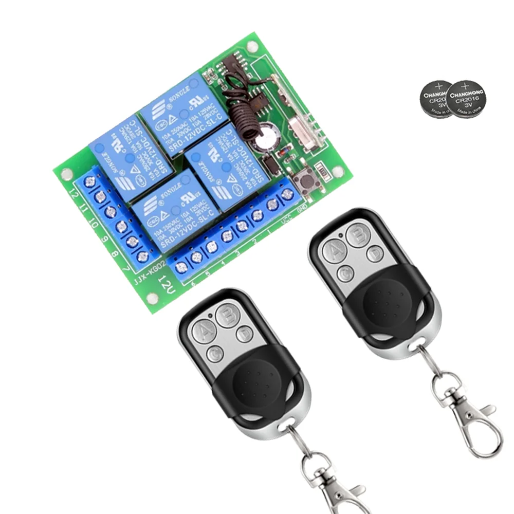 

433 Mhz Universal Wireless Remote Control Switch DC 12V 10A 4CH Relay Receiver Module And 4 channel RF 433mhz Remote Transmitter