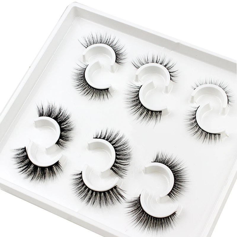 

Wholesale 6 pairs lash tray natural 3d silk vegan false eyelash 15mm synthetic faux mink eyelashes, Natural black