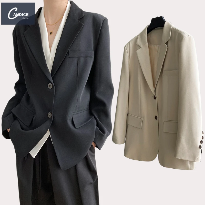 

Candice unique designer autumn oversized solid color turn down collar pockets women's blazers solid formal