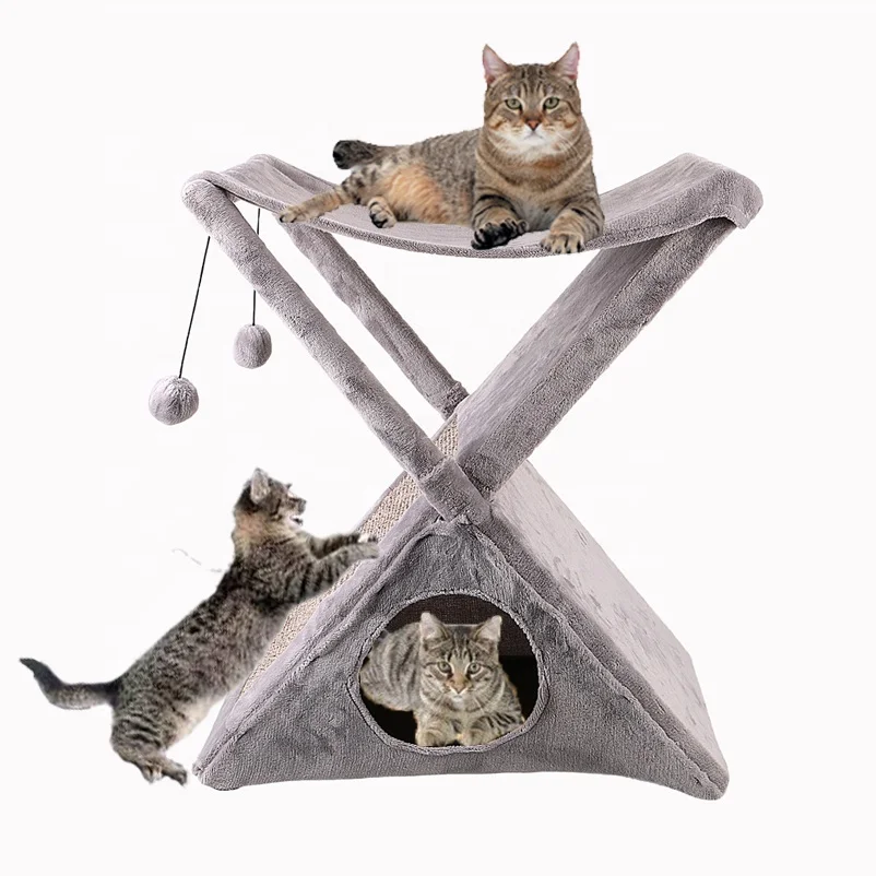 

Wholesale Easy foldable Indoor X small cat tree scratching house playground cool kitty condo playhouse cat tower, Brown/grey