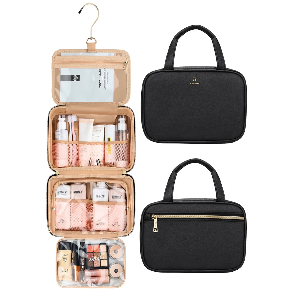 

Relavel 2021 New Portable Cosmetics Makeup Organizer Travel Items Hanging Compact Bathroom Storage Toiletry Bag, Black