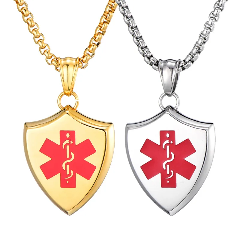 

Energinox Latest Stainless Steel Shield Medical Logo Cross First Aid Necklace