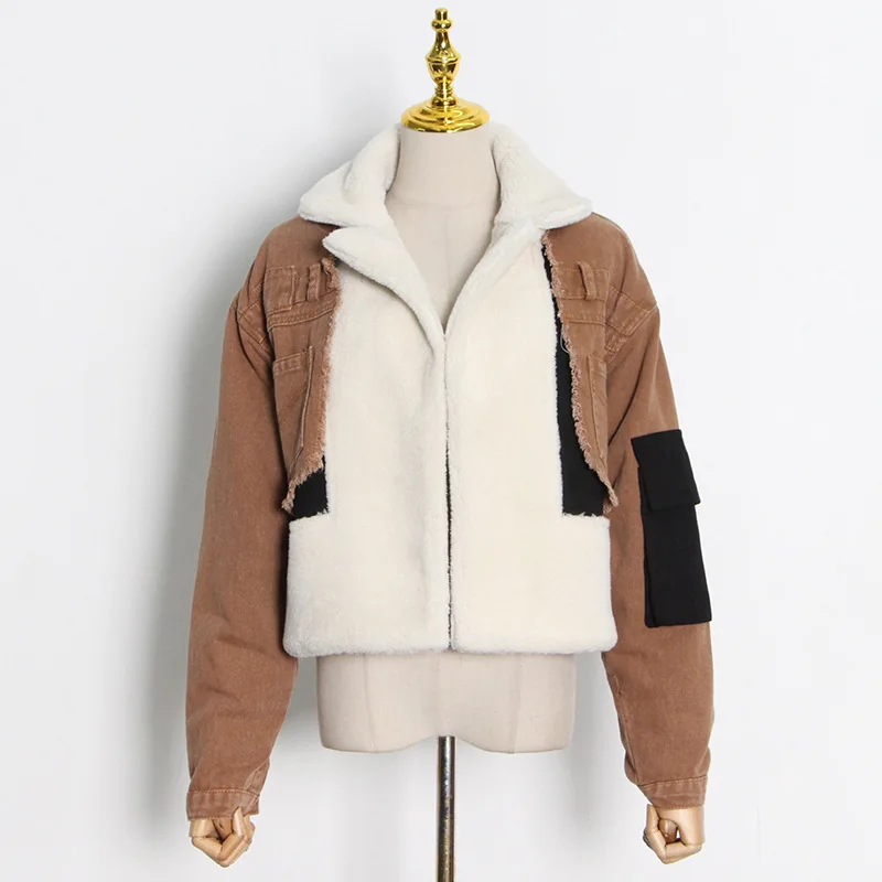 

best selling keep warm long sleeve casual jean fur jacket fashion fox fur coat winter fur coat denim jacket with, As pictures