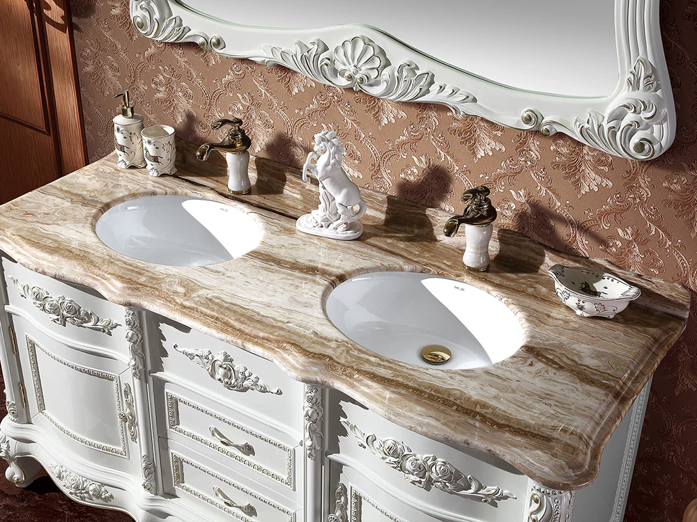 FoShan Classic White Bathroom Vanity Solid Wood Cabinet