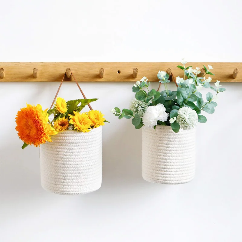 2个装棉绳编织壁挂花篮编织蕨类植物悬挂收纳篮子花卉植物