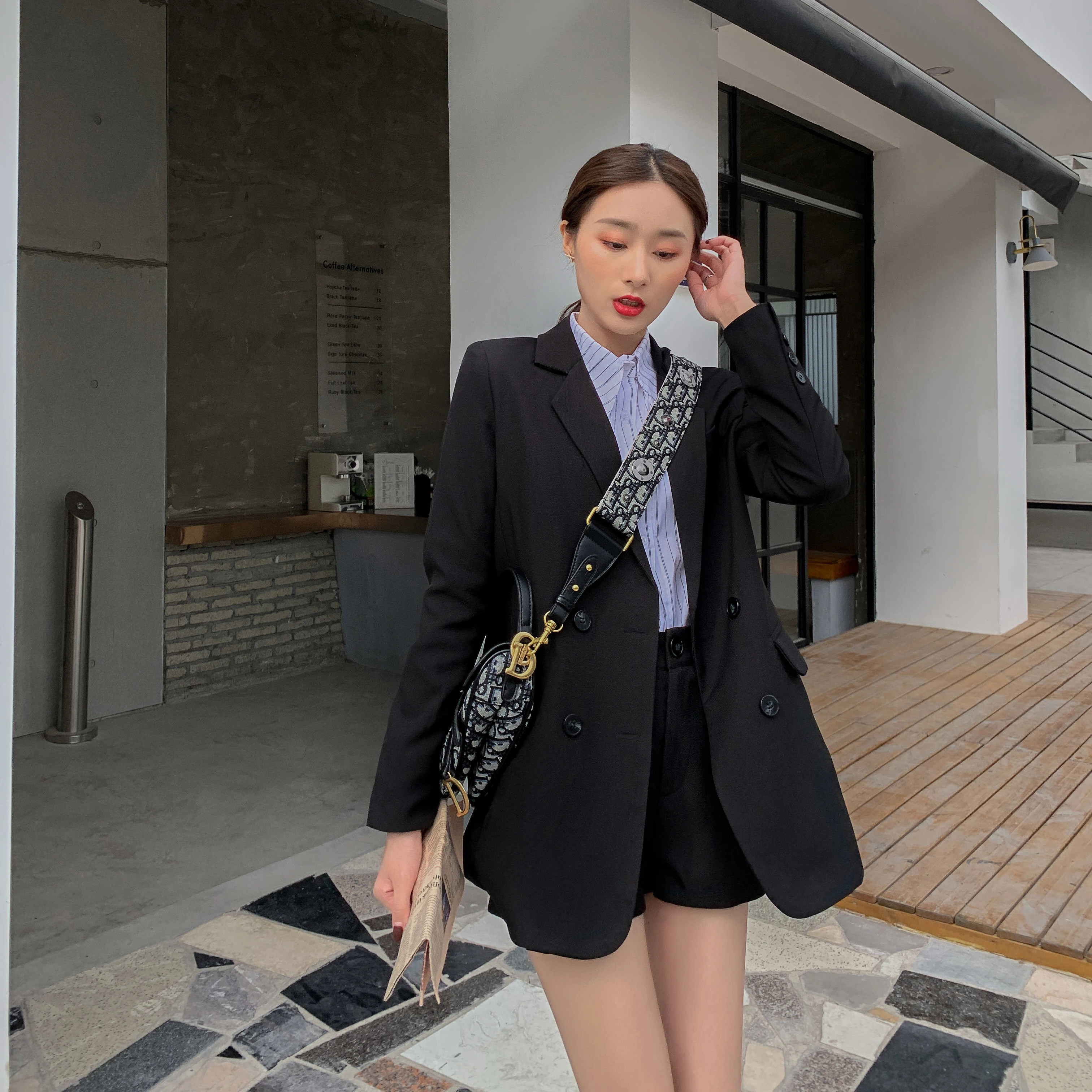 

ly4- 2020 women fashion clothes ladies Korean style two-piece suit with belt women's trending clothing two piece