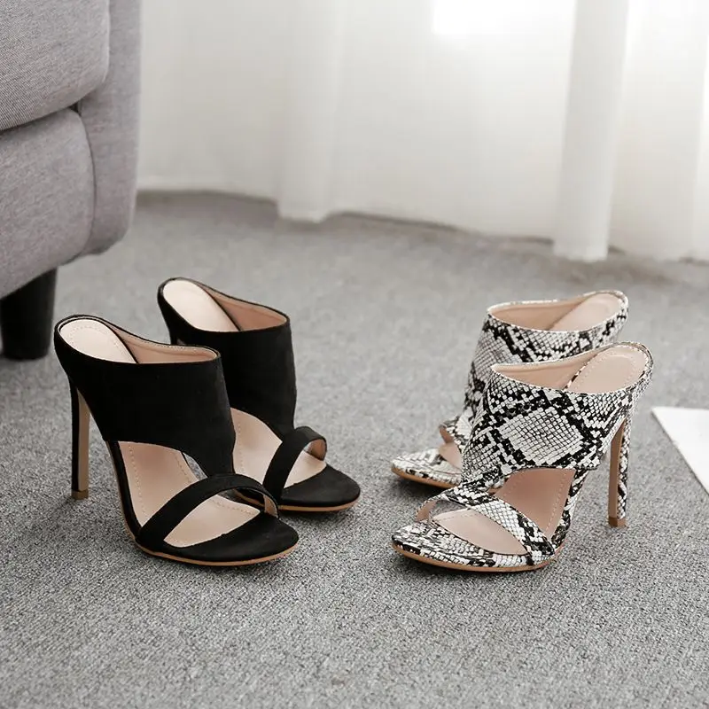 

Sexy Summer Ladies Open Toe Heeled Snake Thin Heels Transparent Pumps High Heels Shoes For Women, Black,grey