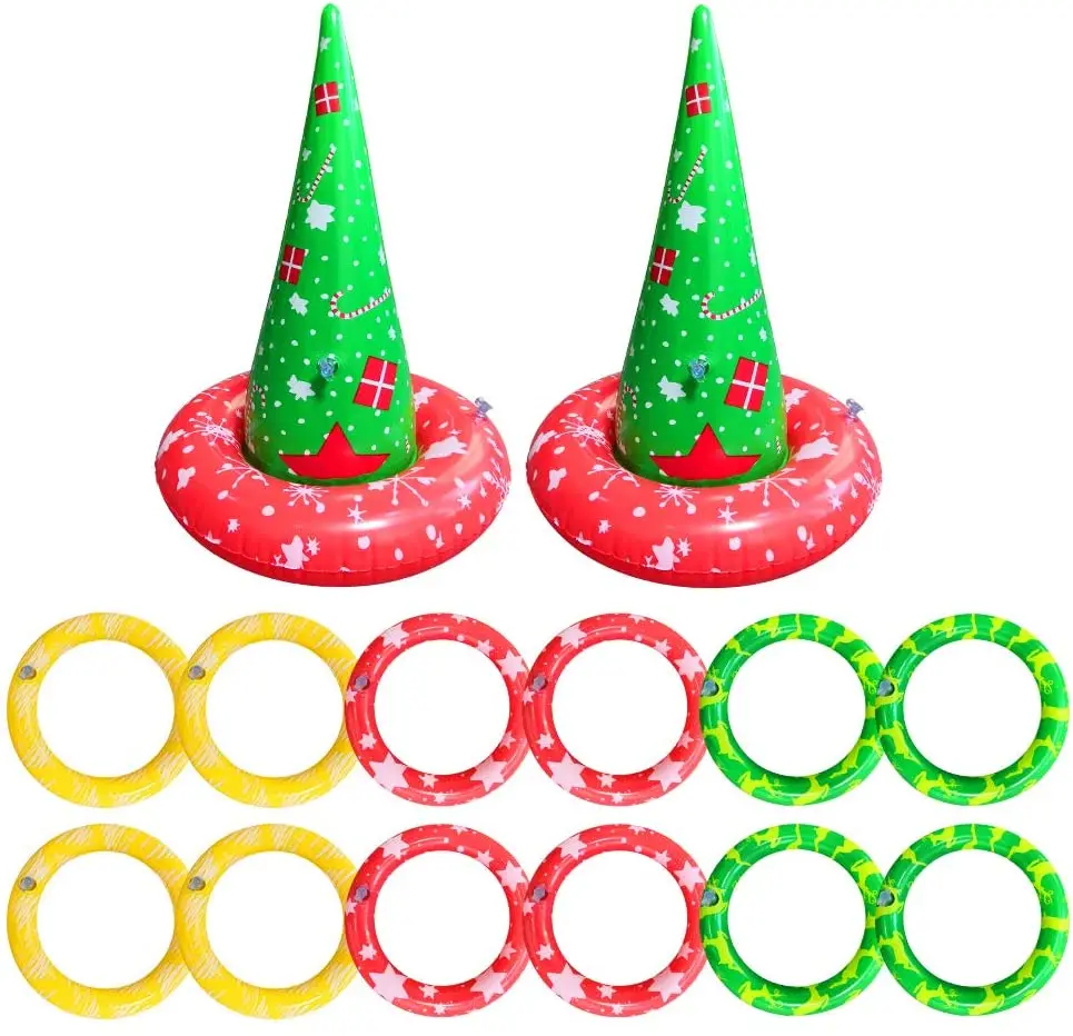 24 Players Inflatable Party Tree Ring Toss Game For Kids Game Rules Included (2 Xmas Tree 12