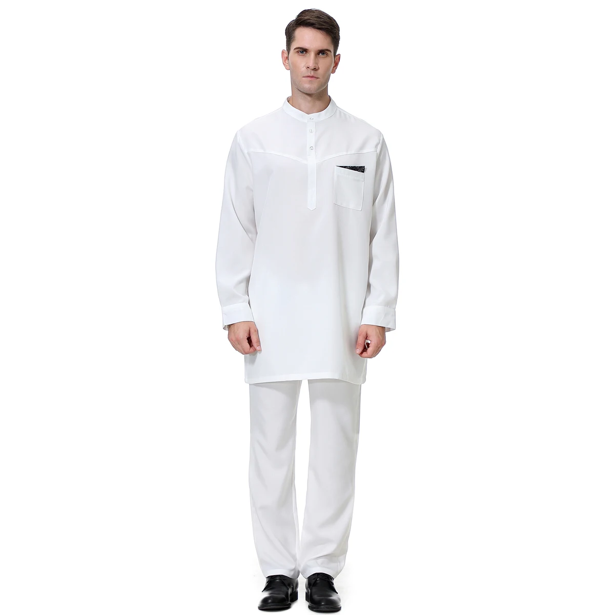 

Pocket Contrast Islamic Clothing Plus Size Dubai Gown Men Moroccan Moslem Galabia Arab Thobe Thawb Caftan Shirt Pants Robe Suit