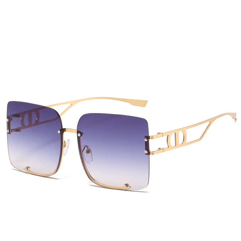 

Hot sale New 2021 fashion european women fashionable square oversize rimless lens and gold metal frame uv400 sunglass latest