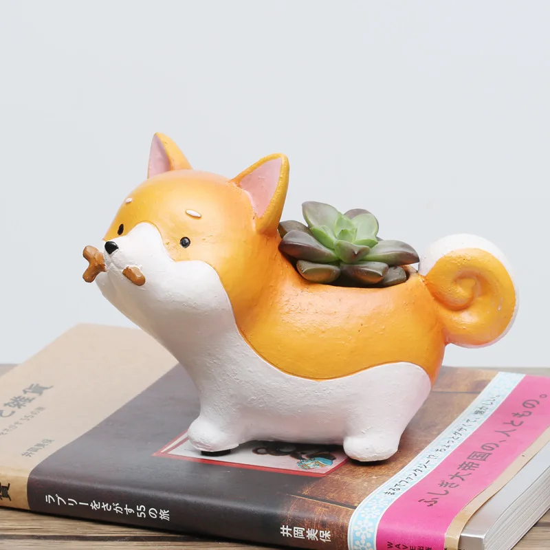

2020 New Flowerpot Puppy Resin Planter for Succulents Cute Corgi Mini Desktop Pot Decoration Gift Dog Flower Pot For home