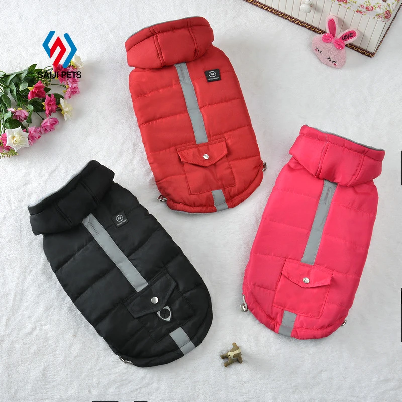 

Saiji premium waterproof winter leisure padded dog down jackets wholesale warm big pocket pet clothes, Red, pink, blue, customized color