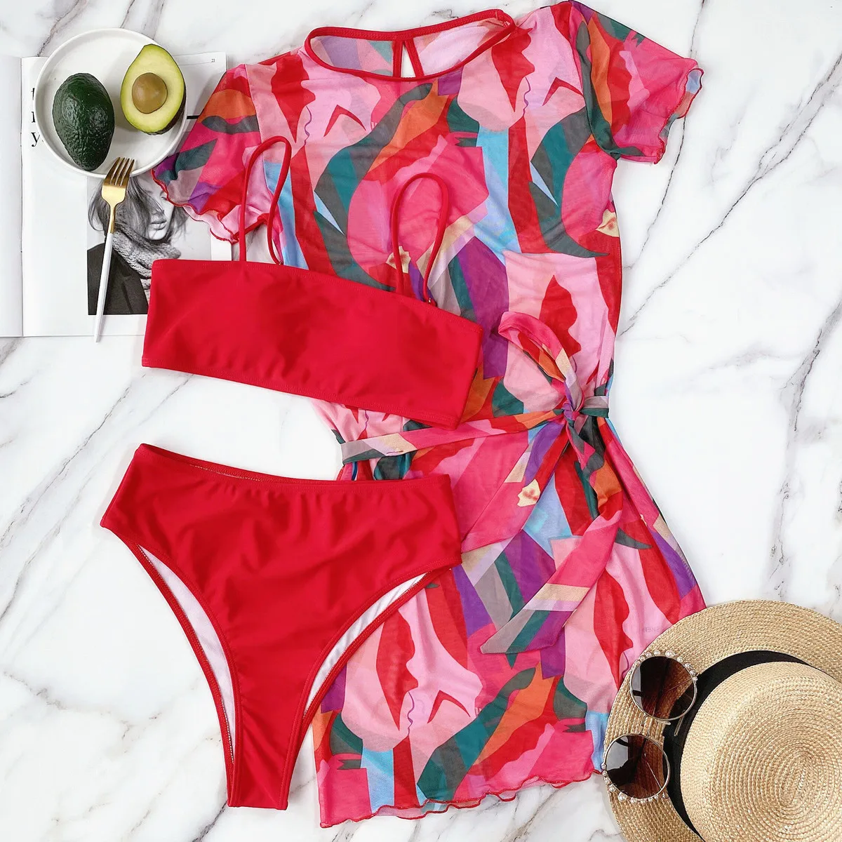 

Thin belt three piece bikini sexy swimwear sun protection long skirt women, Shown