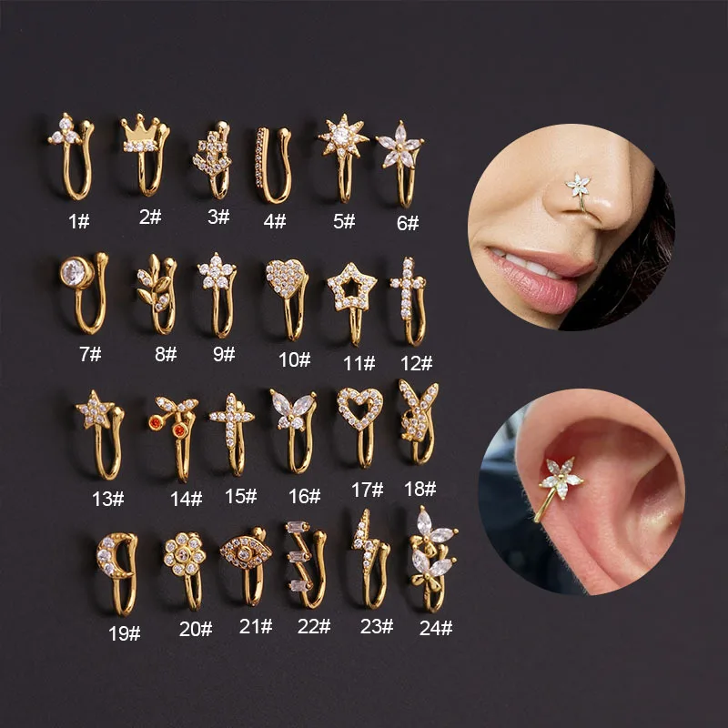 

2023 new micro-inlaid zircon U-shaped ear clip Europe and the United States popular non-hole nose ring jewelry