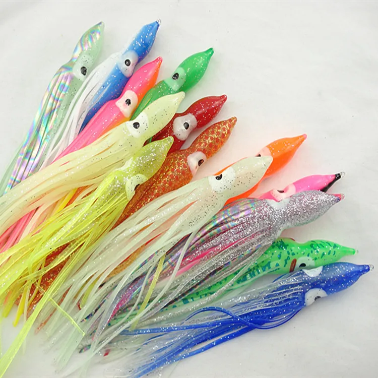 

Custom 5-30cm soft colorful fishing octopus lure bait Skirt luminous Squid Lures deep sea fishing lure tackle, Can be customized
