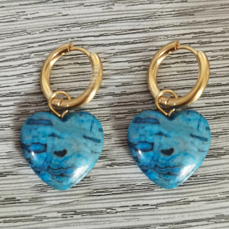 

Beautiful Gemstone love Heart Pendant Jewelry Earring Factory Wholesale Fashion Heart Stonr Design Earringsfor Women