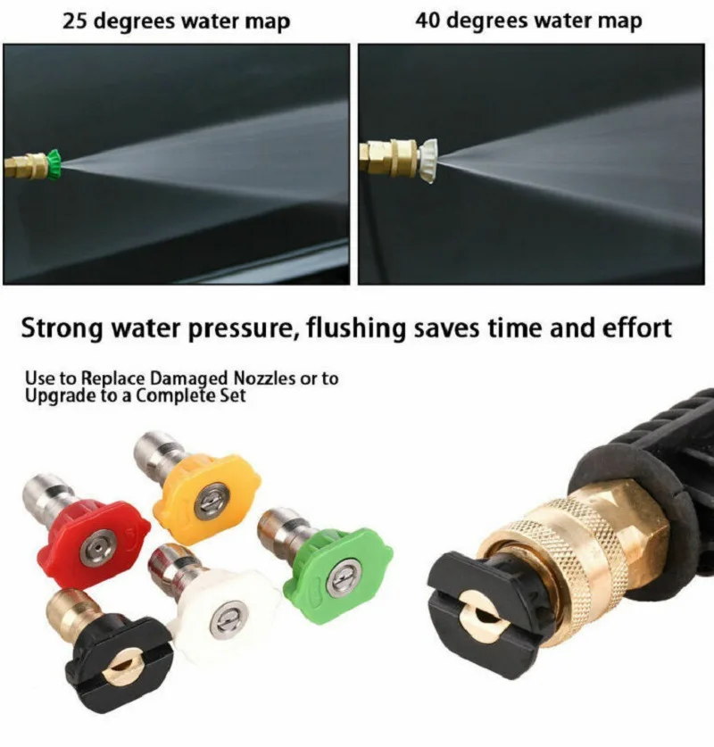 Washer Nozzles 1/4" High Pressure Car Wash Water Gun Spray Nozzles Foam