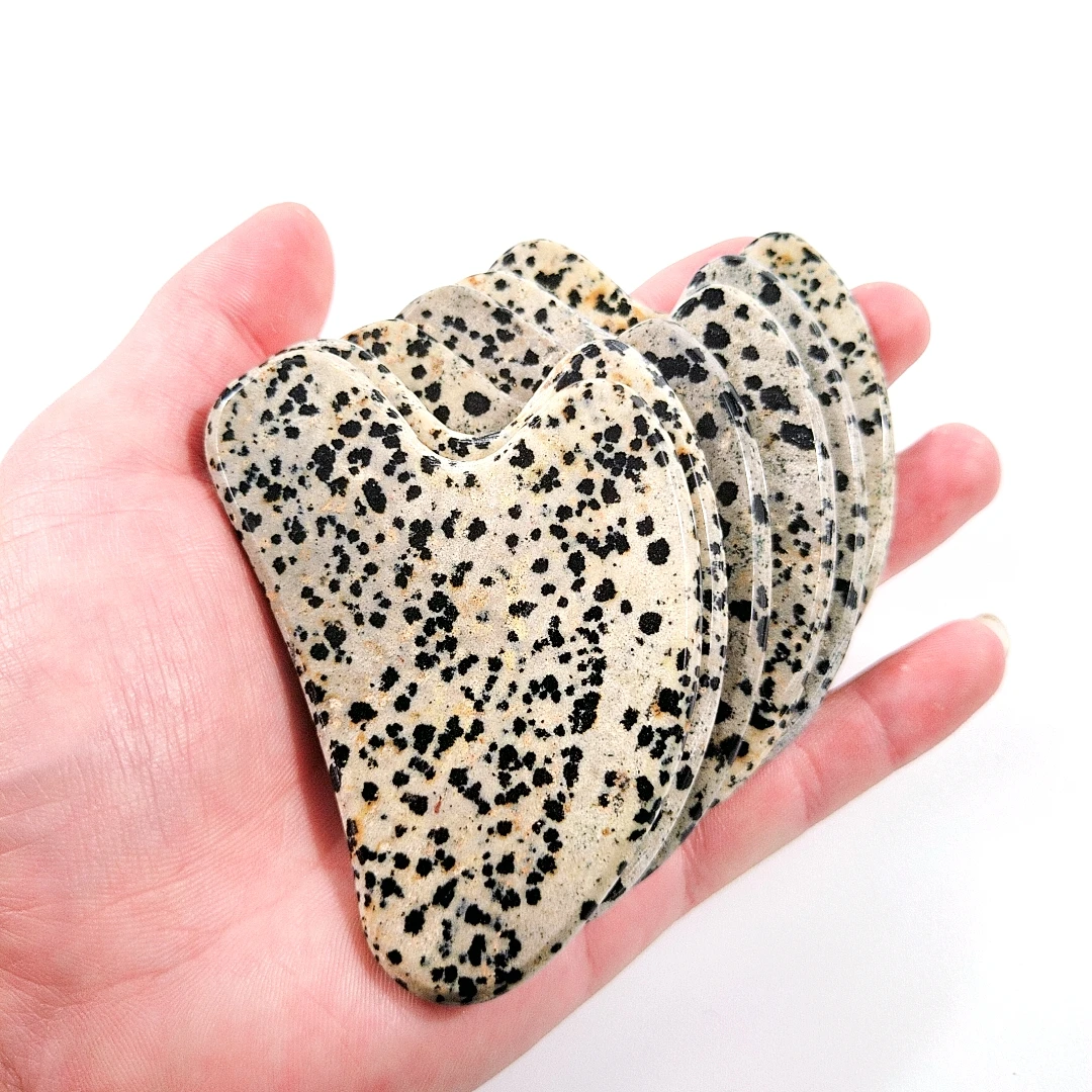 

Popular Souvenir Beauty Anti Aging heart dalmatian Jasper Massage Stone Natural gua sha for Face