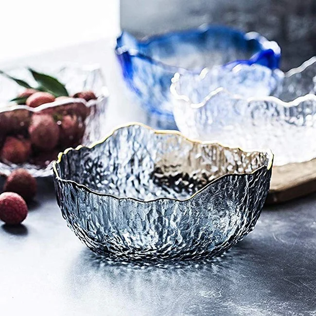 

Wholesale Wavy Rim Serving Big Fruits Salad Glass Bowl, Clear