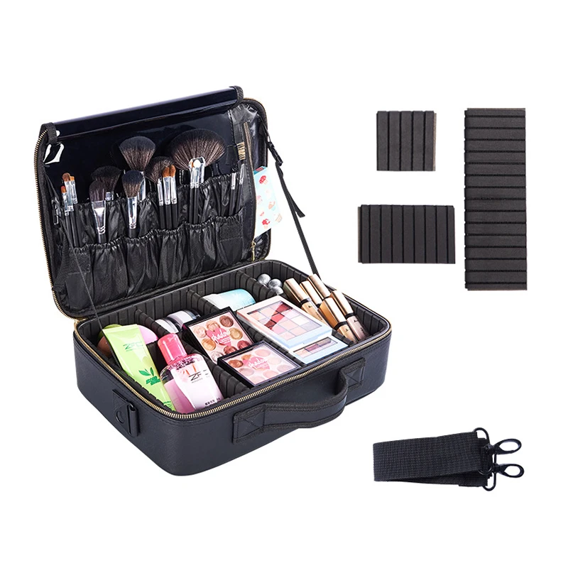 

Miyaup 3 size can be choose USA wholesales portable makeup cosmetic case bag train case Yiwu makeup and cosmetics tool organizer, Black