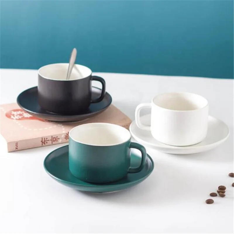 

Solid Color Retro Coffee Cup with Plate, White/green/black