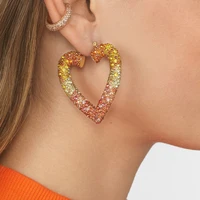 

Barlaycs Fashion Fancy Designer Korean Crystal Rhinestone Bridal Colorful Heart Channel Hoop Earrings for Women Jewelry