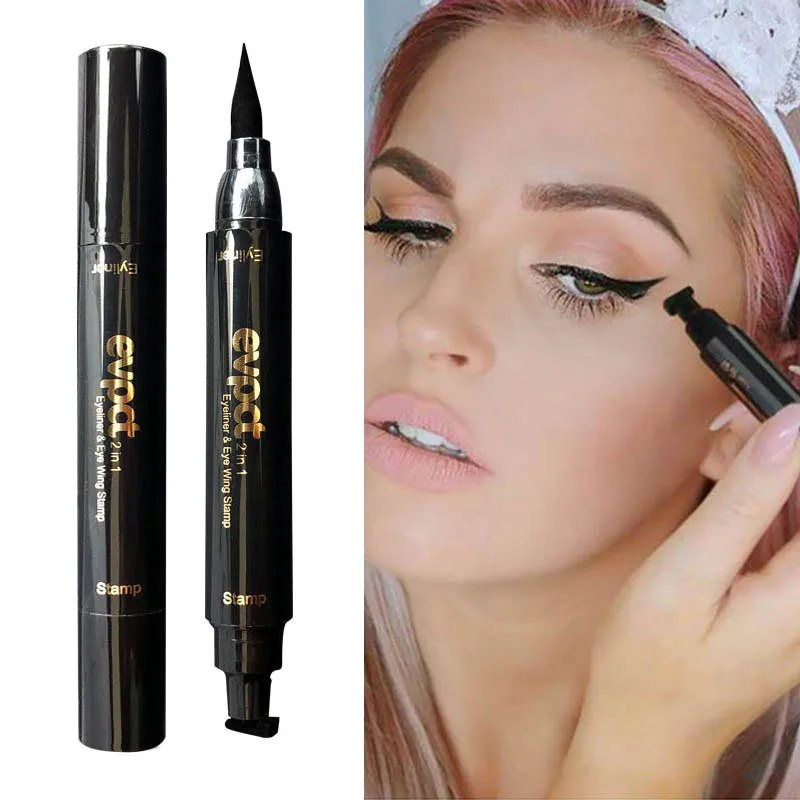 

Evpct 2 in 1 Liquid Matte Eyeliner Stamp Pen Colorful Thin Wing Seal Black Glitter Lasting Eye Liner Pencil