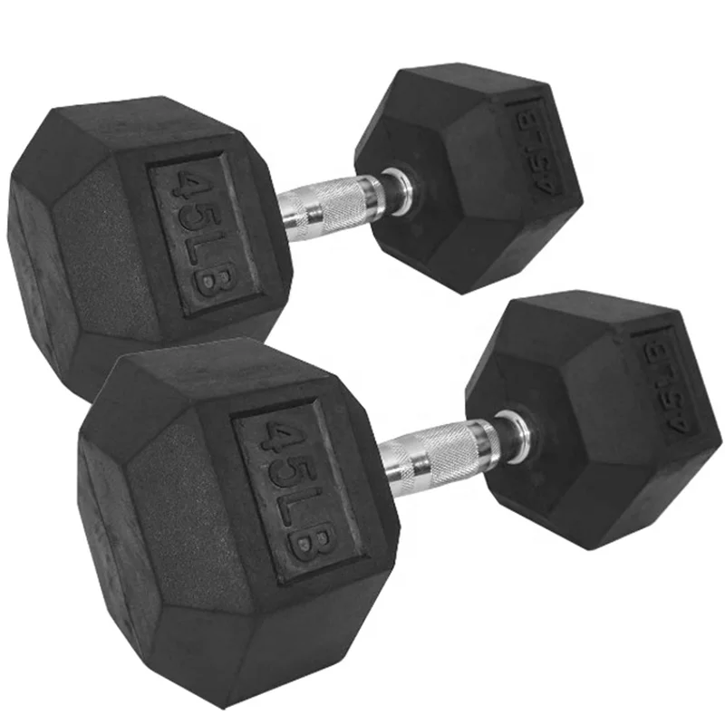 

SD-8001 high quality home gym equipment 2.5kg to 50kg rang size hex rubber dumbbells weights for sale, Black