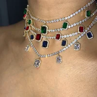 

5 pcs baguette cz drop charm 5A iced out tennis chain choker necklace hip hop women jewelry