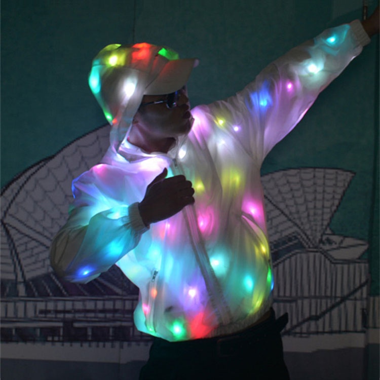 

7 Color Flashing Light Led Christmas Hoodie Jacket For Christmas New Year, White,custom