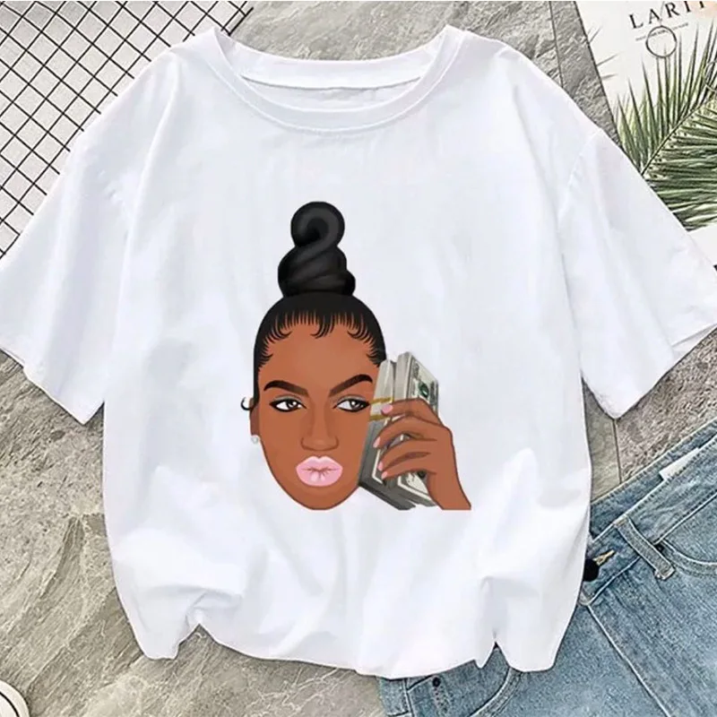 

Women Summer Tee Black Girl Pattern Explosive Short-sleeved T-shirt