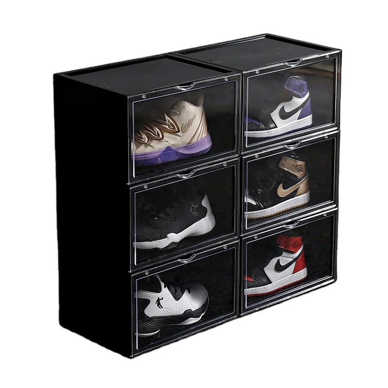 

Logo Organizer Magnetic Shoes Rack Luxury Storage Factory Custom Clear Plastic Shoe Box Stackable, Customized color