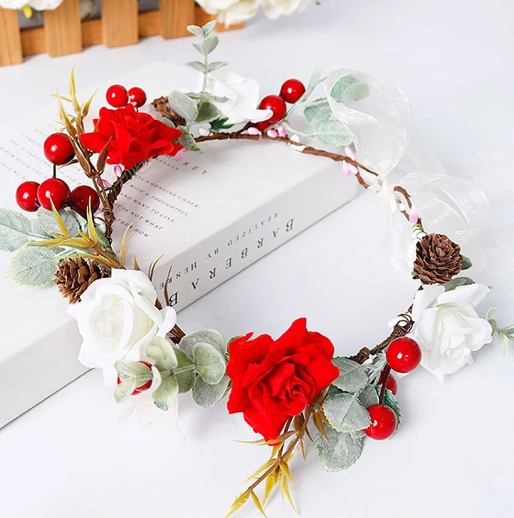 批发女性发饰品可调节面料结婚花圈皇冠玫瑰头带人造花花环 Buy 高品质标准优雅手工花皇冠 头带婚礼花皇冠 婚礼新娘皇冠皇冠