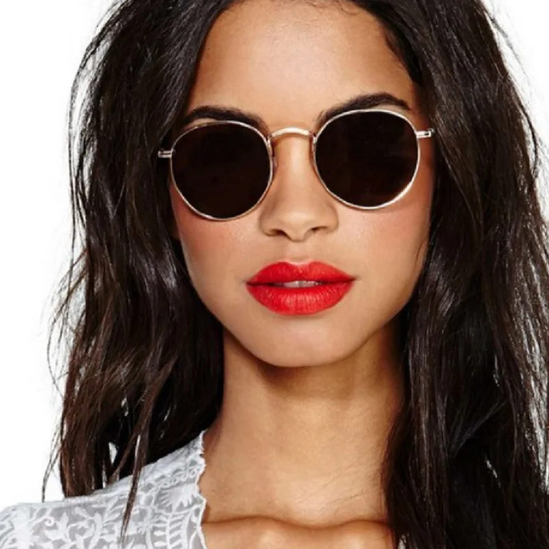 

SKYWAY Luxury Retro Metal Black Round Frame Female Shades Sunglasses Trendy UV400 Womens Sun Glasses