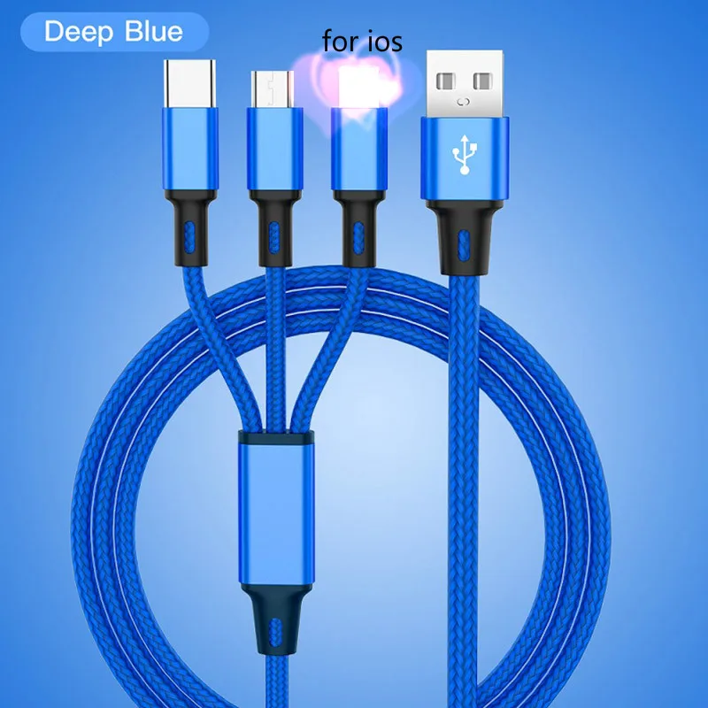 Free Sample durable quality 3A type c fast charging speed multi 3 in 1 usb charger cable for Iphone android cell phone