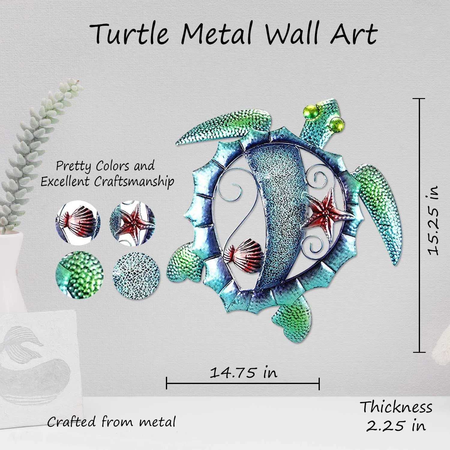 Metal Wall Art Sea Turtle and Seahorse Mosaic Artwork Set Indoor Outdoor Metal 