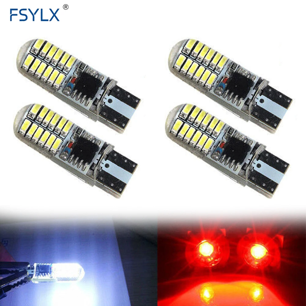 

FSYLX T10 W5W 194 168 3014 24 SMD Silica Gel Strobe Flash Light LED Bulbs 12V DC T10 Led Bulb White Red Yellow Blue Flash Lights