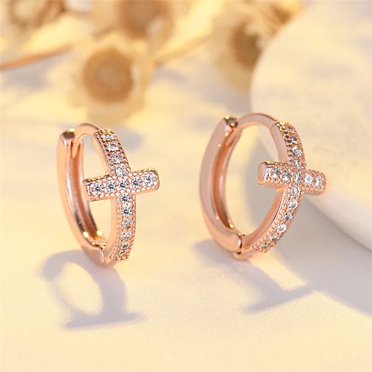 

Men'S And Women'S Sterling Silver Ins Simple Diamond Cross Ear Bone Ear Bone Buckle Earrings