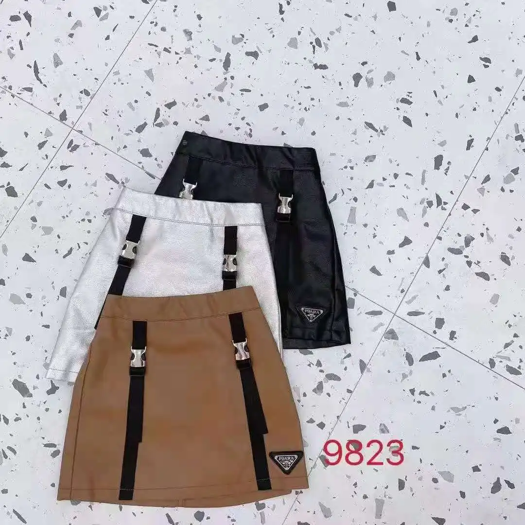 

2021 Autumn Children Girl A-line Skirt Cute Belt Faux Fur Leather Skirt Brown Black 2-6T, Black yellow green brown white pink red